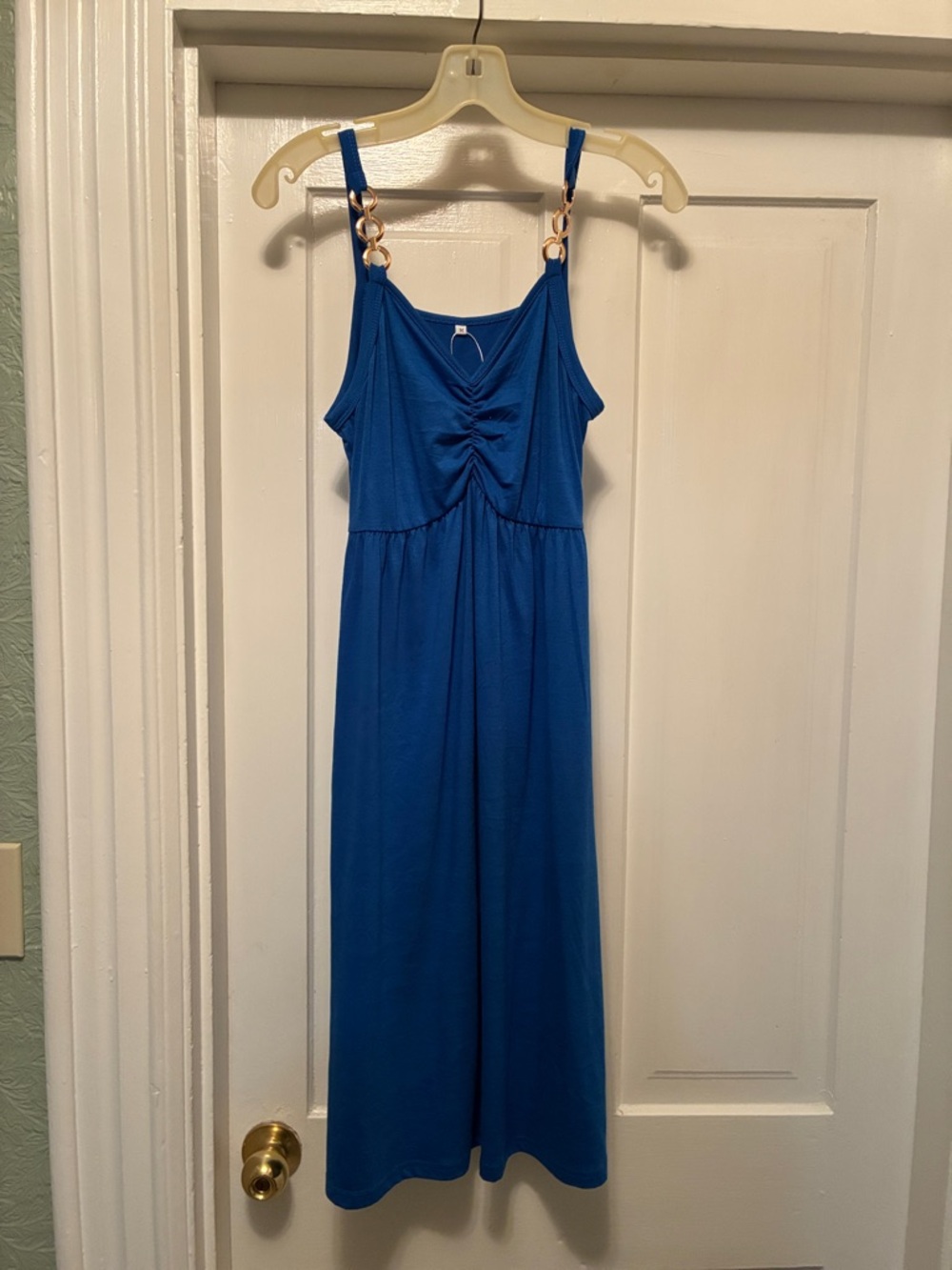 Blue Sleeveless Dress with Ring-Detail Straps